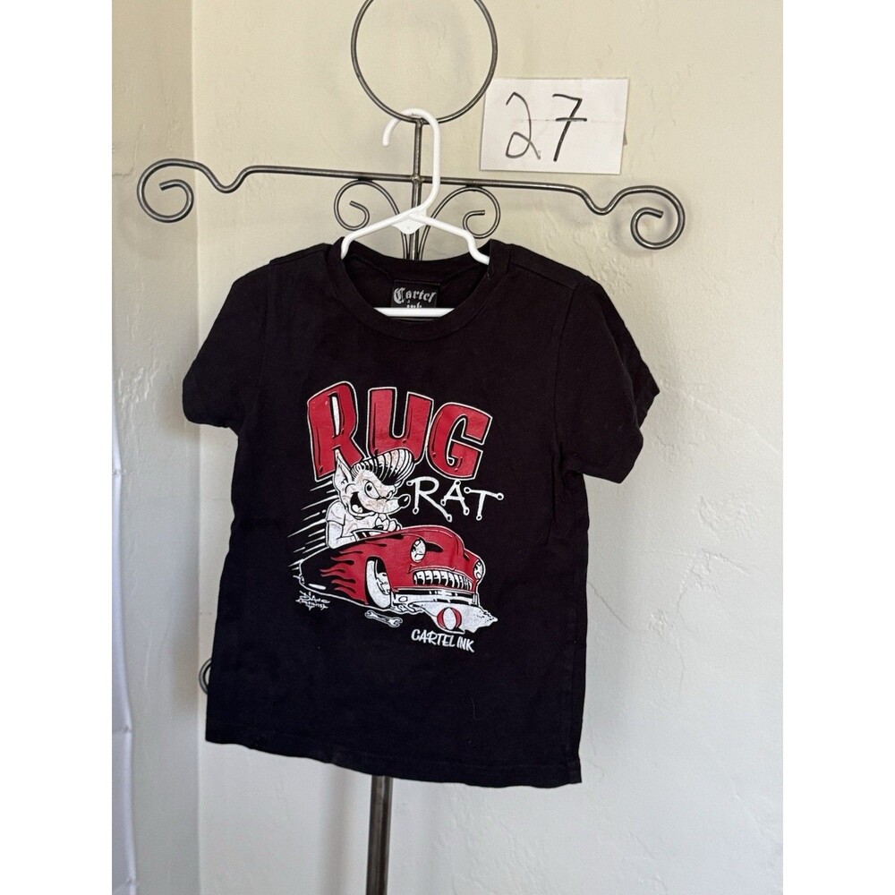 Cartel Ink Rug Rat Hot Rod Graphic T Shirt Kids 4T Black Rockabilly Tattoo